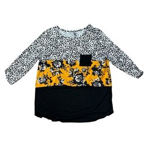 Honeyme Curvy stretchy floral and anima print patchwork print blouse size XXL